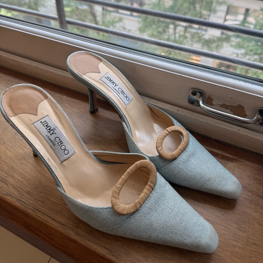 Vintage Jimmy Choo Denim Kitten Heels size 39
